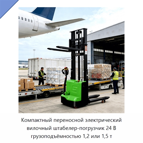 Компактный переносной электрический вилочный штабелер-погрузчик 24 В грузоподъёмностью 1,2 или 1,5 т