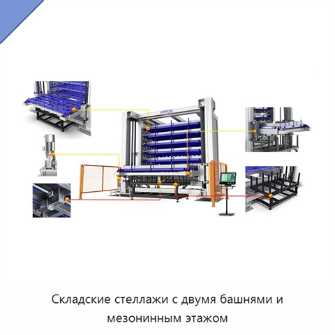 Складские стеллажи с двумя башнями и мезонинным этажом
