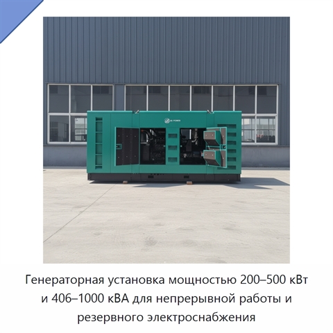 Генераторная установка мощностью 200–500 кВт и 406–1000 кВА для непрерывной работы и резервного электроснабжения