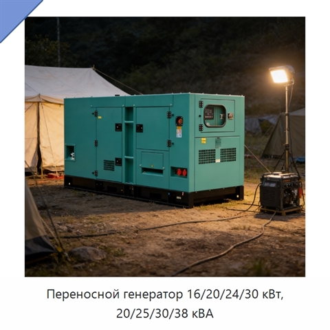 Переносной генератор 16/20/24/30 кВт, 20/25/30/38 кВА