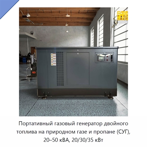 Портативный газовый генератор двойного топлива на природном газе и пропане (СУГ), 20–50 кВА, 20/30/35 кВт