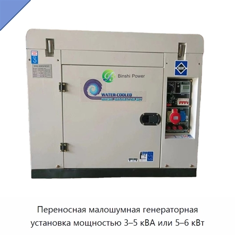 Переносная малошумная генераторная установка мощностью 3–5 кВА или 5–6 кВт
