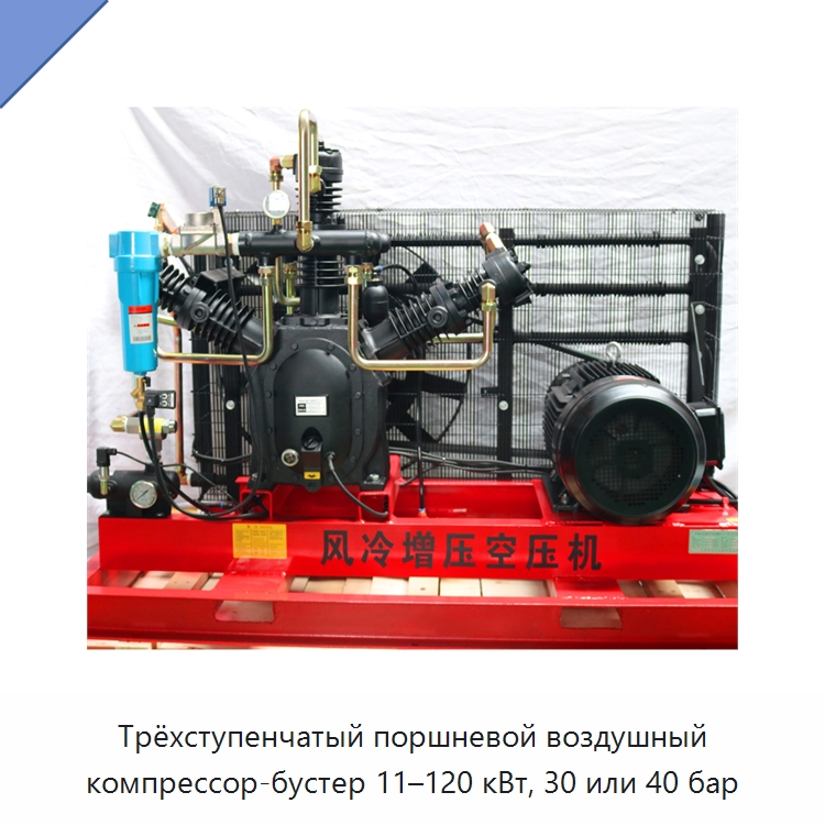 Трёхступенчатый поршневой воздушный компрессор-бустер 11–120 кВт, 30 или 40 бар — Промышленные компрессоры