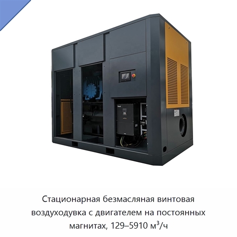 Стационарная безмасляная винтовая воздуходувка с двигателем на постоянных магнитах, 129–5910 м³/ч