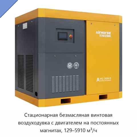 Стационарная безмасляная винтовая воздуходувка с двигателем на постоянных магнитах, 129–5910 м³/ч
