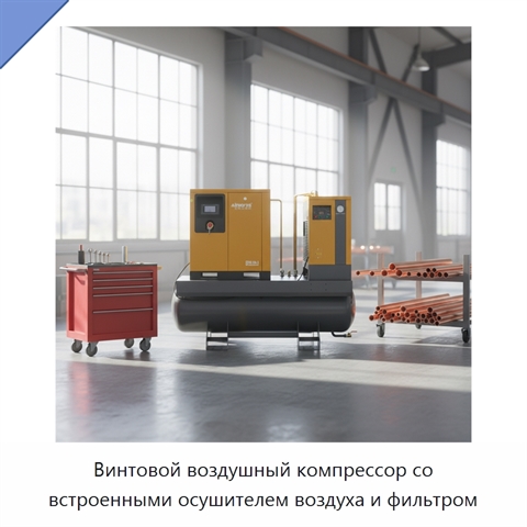 Винтовой воздушный компрессор со встроенными осушителем воздуха и фильтром