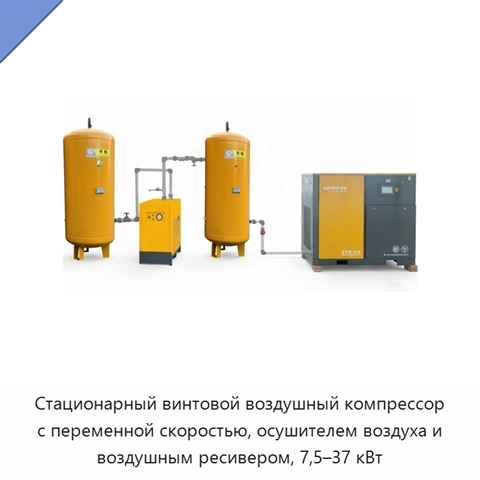 Стационарный винтовой воздушный компрессор с переменной скоростью, осушителем воздуха и воздушным ресивером, 7,5–37 кВт