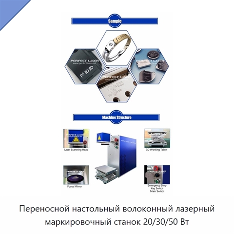 Переносной настольный волоконный лазерный маркировочный станок 20/30/50 Вт