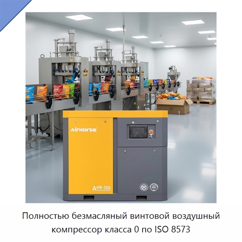 Полностью безмасляный винтовой воздушный компрессор класса 0 по ISO 8573