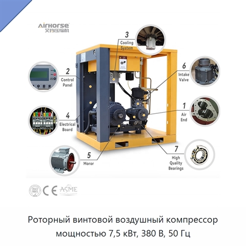 Роторный винтовой воздушный компрессор мощностью 7,5 кВт, 380 В, 50 Гц