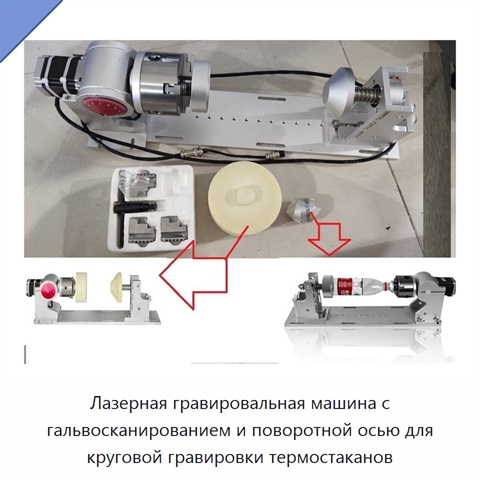 Лазерная гравировальная машина с гальвосканированием и поворотной осью для круговой гравировки термостаканов