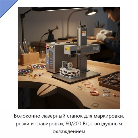 Волоконно-лазерный станок для маркировки, резки и гравировки, 60/200 Вт, с воздушным охлаждением