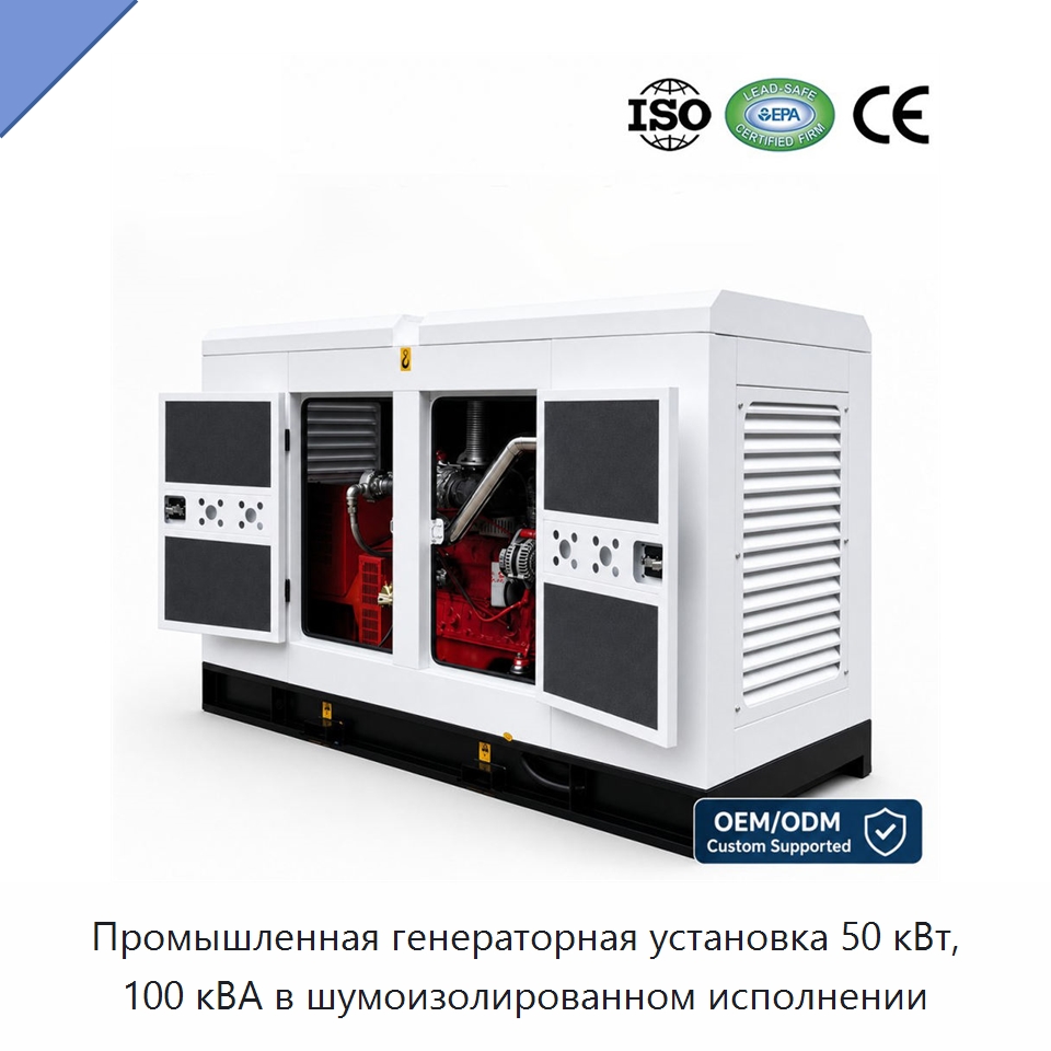 Промышленная генераторная установка 50 кВт, 100 кВА в шумоизолированном исполнении — Газотурбинные генераторы