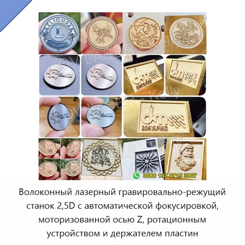 Волоконный лазерный гравировально-режущий станок 2,5D с автоматической фокусировкой, моторизованной осью Z, ротационным устройством и держателем пластин