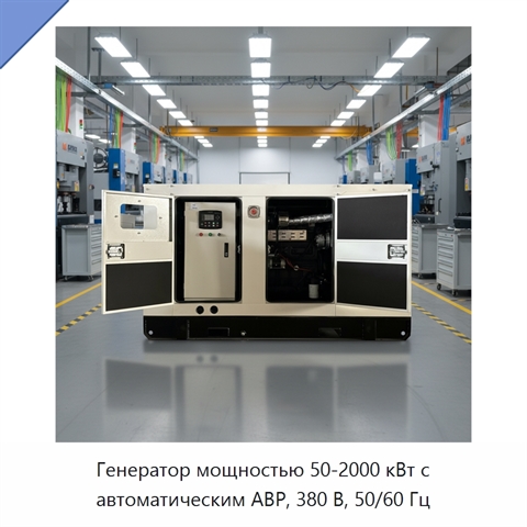 Генератор мощностью 50-2000 кВт с автоматическим АВР, 380 В, 50/60 Гц