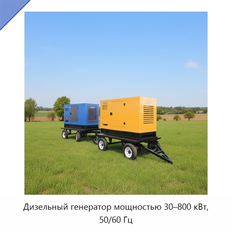 Дизельный генератор мощностью 30–800 кВт, 50/60 Гц