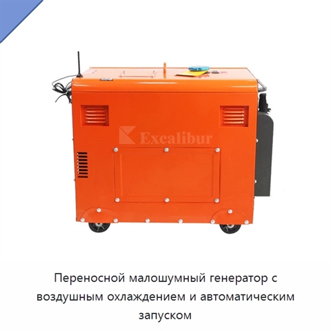 Переносной малошумный генератор с воздушным охлаждением и автоматическим запуском