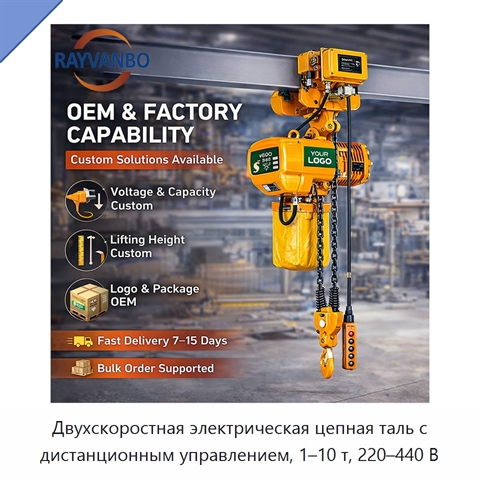 Двухскоростная электрическая цепная таль с дистанционным управлением, 1–10 т, 220–440 В