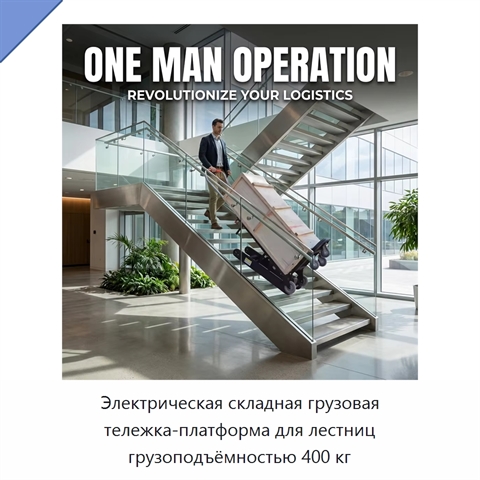 Электрическая складная грузовая тележка-платформа для лестниц грузоподъёмностью 400 кг
