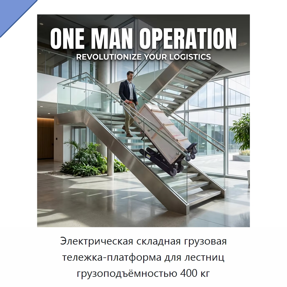 Электрическая складная грузовая тележка-платформа для лестниц грузоподъёмностью 400 кг — Ручные грузовые тележки