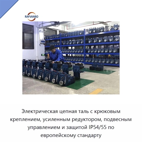 Электрическая цепная таль с крюковым креплением, усиленным редуктором, подвесным управлением и защитой IP54/55 по европейскому стандарту