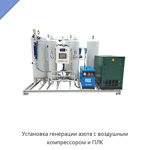 Установка генерации азота с воздушным компрессором и ПЛК