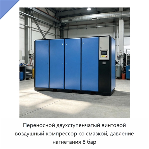 Переносной двухступенчатый винтовой воздушный компрессор со смазкой, давление нагнетания 8 бар