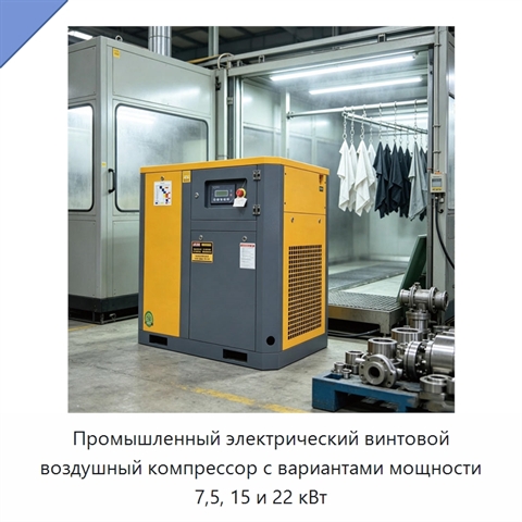 Промышленный электрический винтовой воздушный компрессор с вариантами мощности 7,5, 15 и 22 кВт