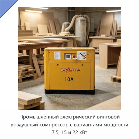 Промышленный электрический винтовой воздушный компрессор с вариантами мощности 7,5, 15 и 22 кВт