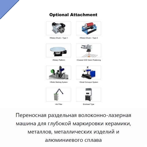 Переносная раздельная волоконно-лазерная машина для глубокой маркировки керамики, металлов, металлических изделий и алюминиевого сплава