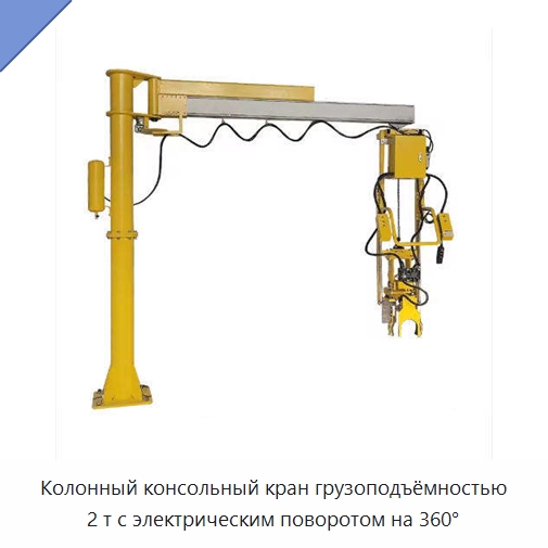 Колонный консольный кран грузоподъёмностью 2 т с электрическим поворотом на 360° — Грузоподъемные стрелы