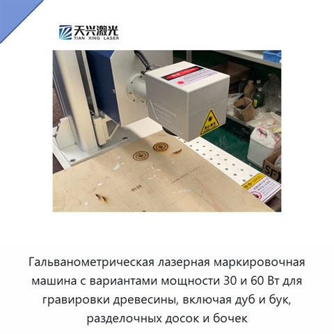 Гальванометрическая лазерная маркировочная машина с вариантами мощности 30 и 60 Вт для гравировки древесины, включая дуб и бук, разделочных досок и бочек