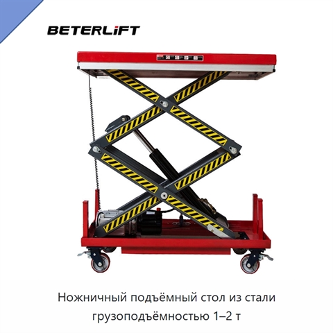 Ножничный подъёмный стол из стали грузоподъёмностью 1–2 т