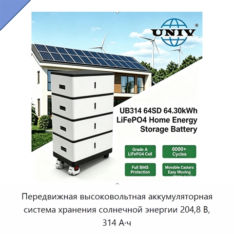 Передвижная высоковольтная аккумуляторная система хранения солнечной энергии 204,8 В, 314 А·ч