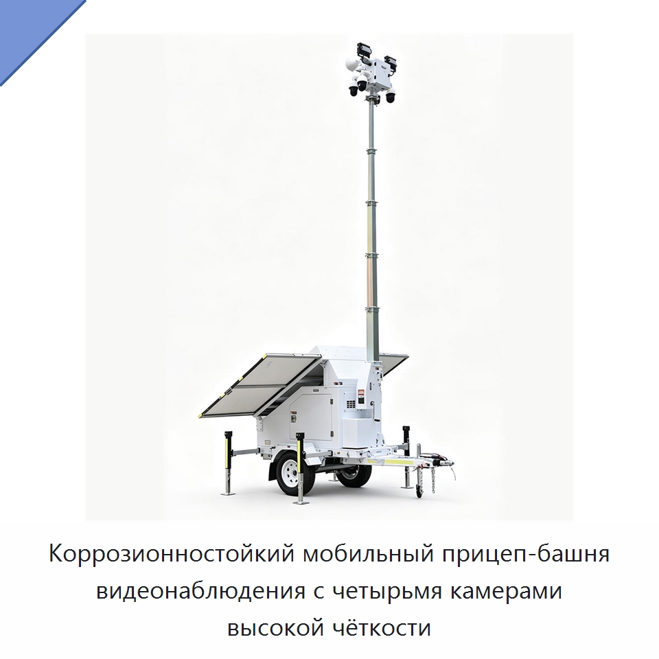 Коррозионностойкий мобильный прицеп-башня видеонаблюдения с четырьмя камерами высокой чёткости — Камеры видеонаблюдения на солнечных батареях