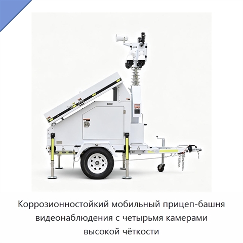 Коррозионностойкий мобильный прицеп-башня видеонаблюдения с четырьмя камерами высокой чёткости