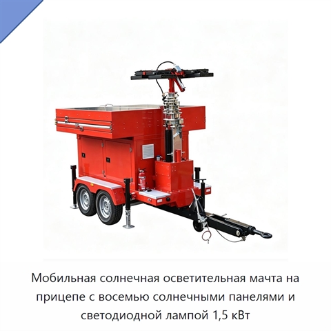 Мобильная солнечная осветительная мачта на прицепе с восемью солнечными панелями и светодиодной лампой 1,5 кВт