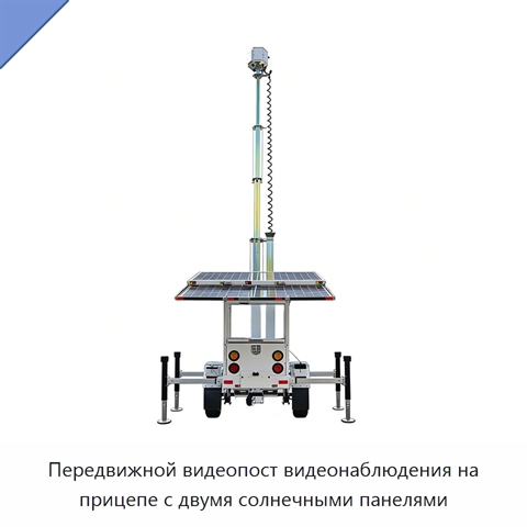 Передвижной видеопост видеонаблюдения на прицепе с двумя солнечными панелями