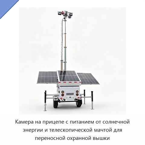Камера на прицепе с питанием от солнечной энергии и телескопической мачтой для переносной охранной вышки