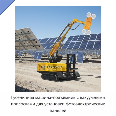 Гусеничная машина-подъёмник с вакуумными присосками для установки фотоэлектрических панелей