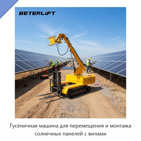 Гусеничная машина для перемещения и монтажа солнечных панелей с вилами