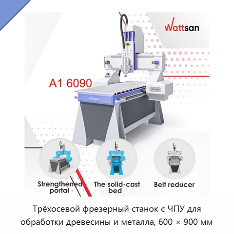 Трёхосевой фрезерный станок с ЧПУ для обработки древесины и металла, 600 × 900 мм