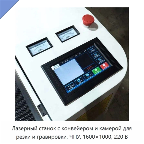 Лазерный станок с конвейером и камерой для резки и гравировки, ЧПУ, 1600×1000, 220 В