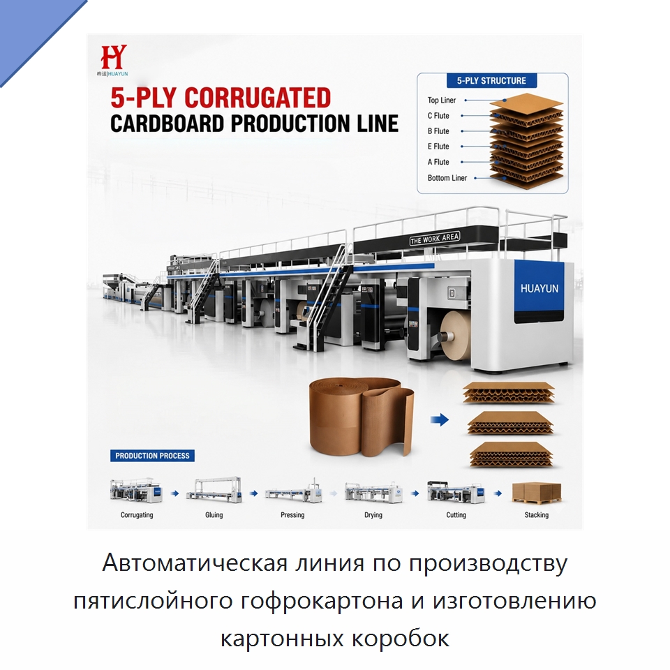 Автоматическая линия по производству пятислойного гофрокартона и изготовлению картонных коробок — Упаковочные линии