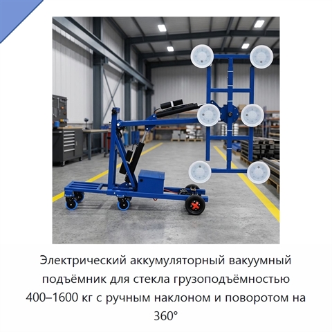 Электрический аккумуляторный вакуумный подъёмник для стекла грузоподъёмностью 400–1600 кг с ручным наклоном и поворотом на 360°