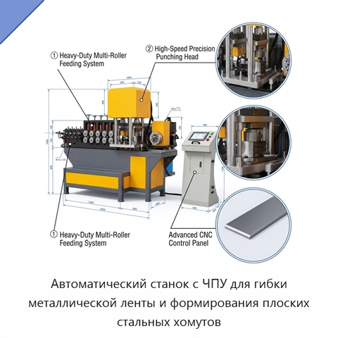 Автоматический станок с ЧПУ для гибки металлической ленты и формирования плоских стальных хомутов