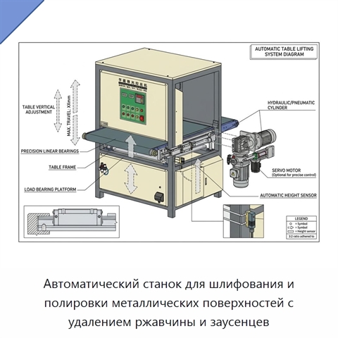 Автоматический станок для шлифования и полировки металлических поверхностей с удалением ржавчины и заусенцев