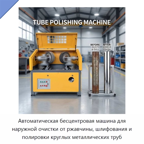 Автоматическая бесцентровая машина для наружной очистки от ржавчины, шлифования и полировки круглых металлических труб