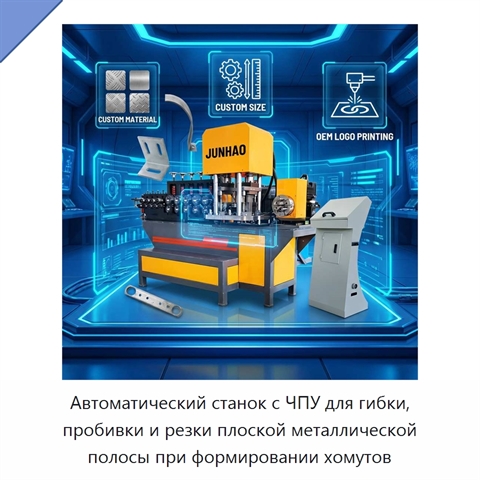 Автоматический станок с ЧПУ для гибки, пробивки и резки плоской металлической полосы при формировании хомутов