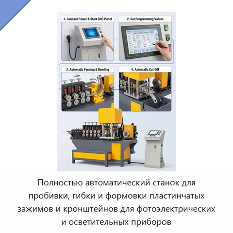 Полностью автоматический станок для пробивки, гибки и формовки пластинчатых зажимов и кронштейнов для фотоэлектрических и осветительных приборов